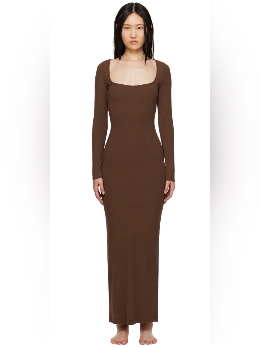 SKIMS Soft Lounge Ribbed Knit Maxi Dress,Small (4-6),Color-Cocoa